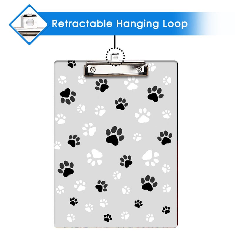 Britimes Clipboard Decorative Office School Hardboard Wood Nursing Clip Board and Pad for Standard A4 Letter Size Pets Dog Paw Grey 12.6" X 8.9" - Image 3